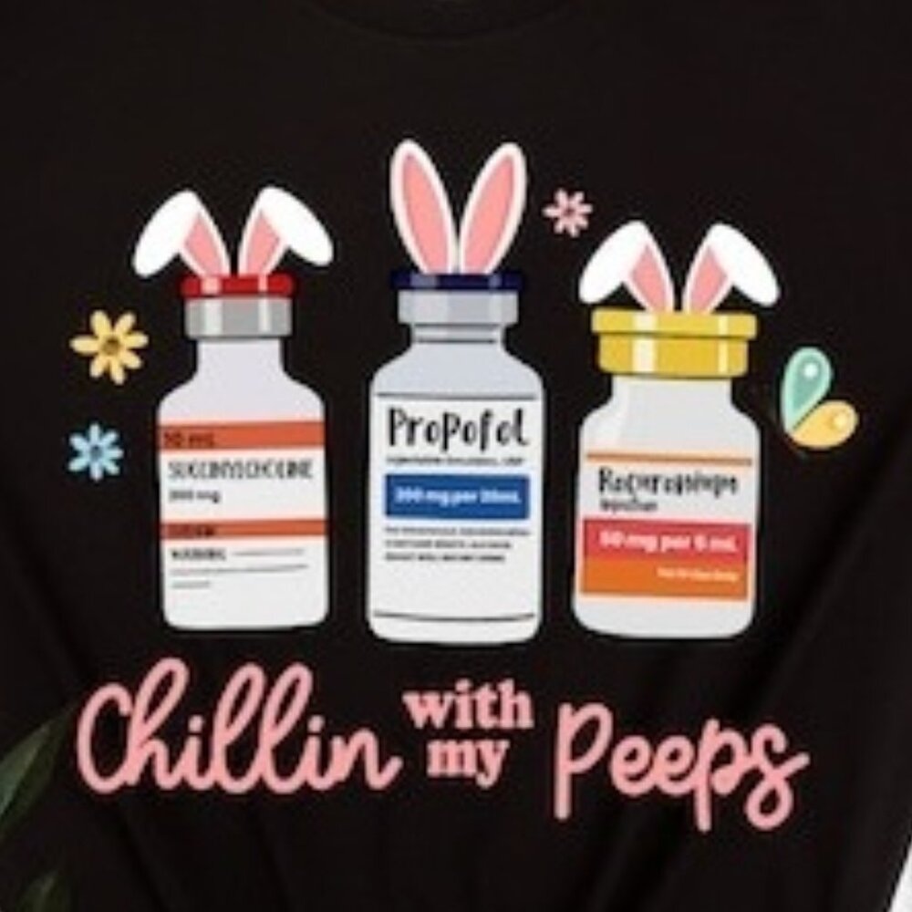 Chilling With My Peeps Easter Nurse Graphic Tee Cute Holiday Family Gift Shirt - Picture 2 of 5